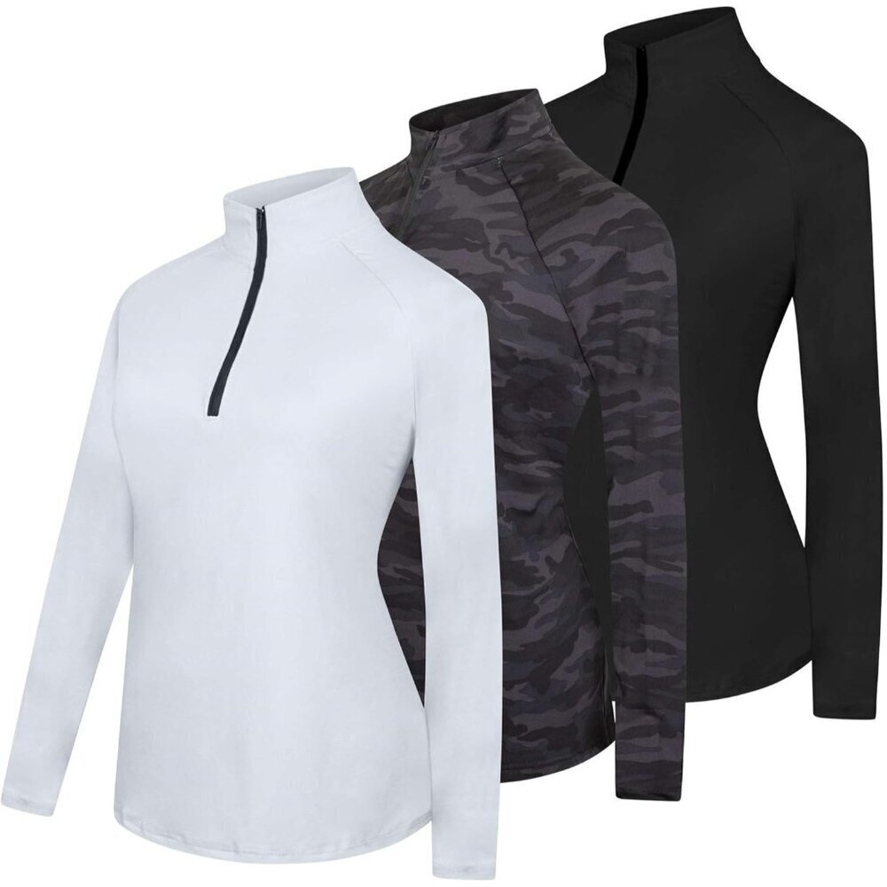 Women's Plus Size Fleece-Lined Dry-Fit Long Sleeve Quarter Zip Workout Jackets